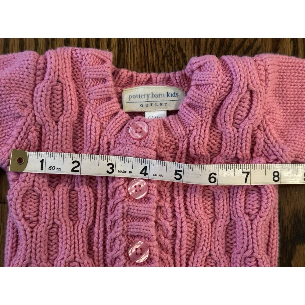 Pottery Barn Kids Outlet Cotton Cable Knit Pink Cardigan Sweater 0-3 mth Holiday - Picture 5 of 7